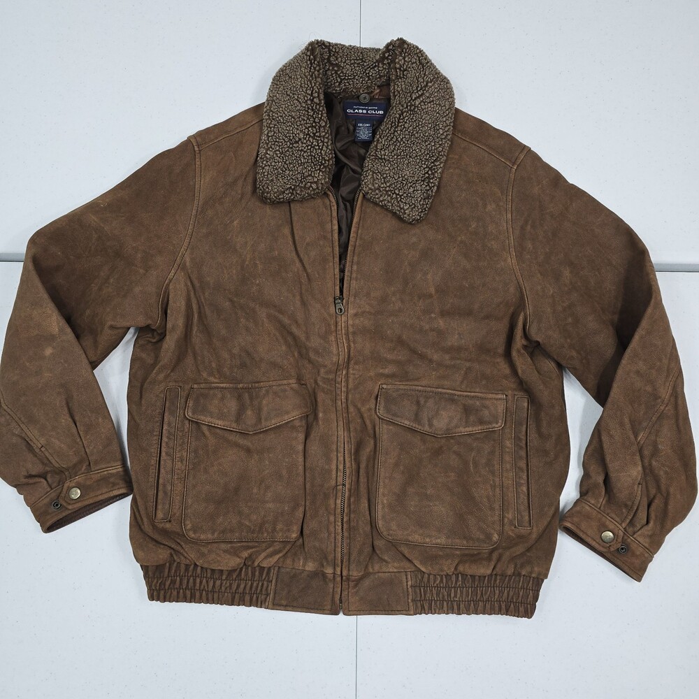 Vintage 90s Class Club Big Kids/Youth XXL-20 Nubuck Leather Bomber Jacket Sherpa